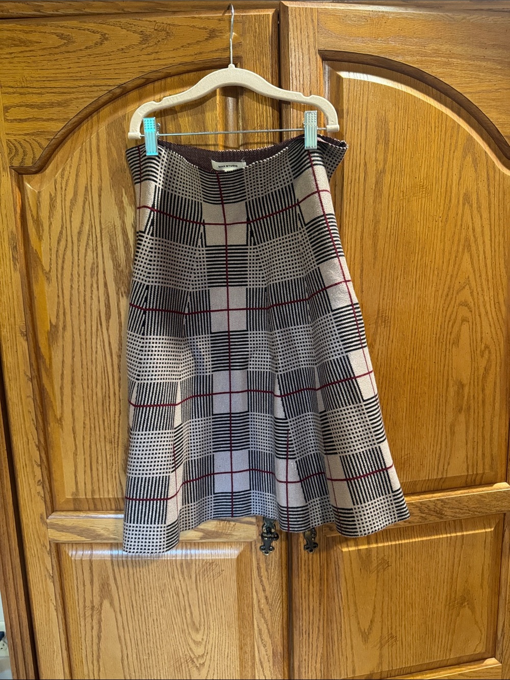 Max Studio Plaid Skater Skirt in Black, White & Red